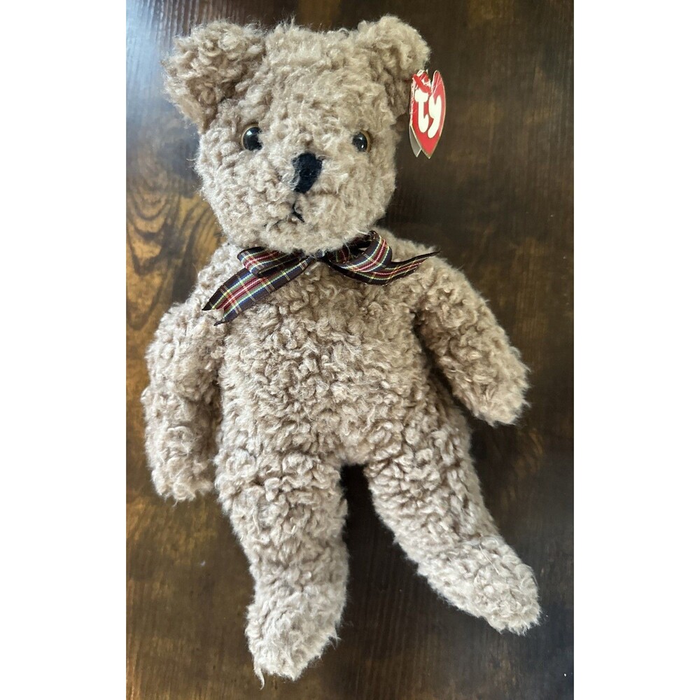 Ty 1992 Plush Baby Curly Tan Bear Collectible! 5017 + Ribbon! Not Sold in Stores